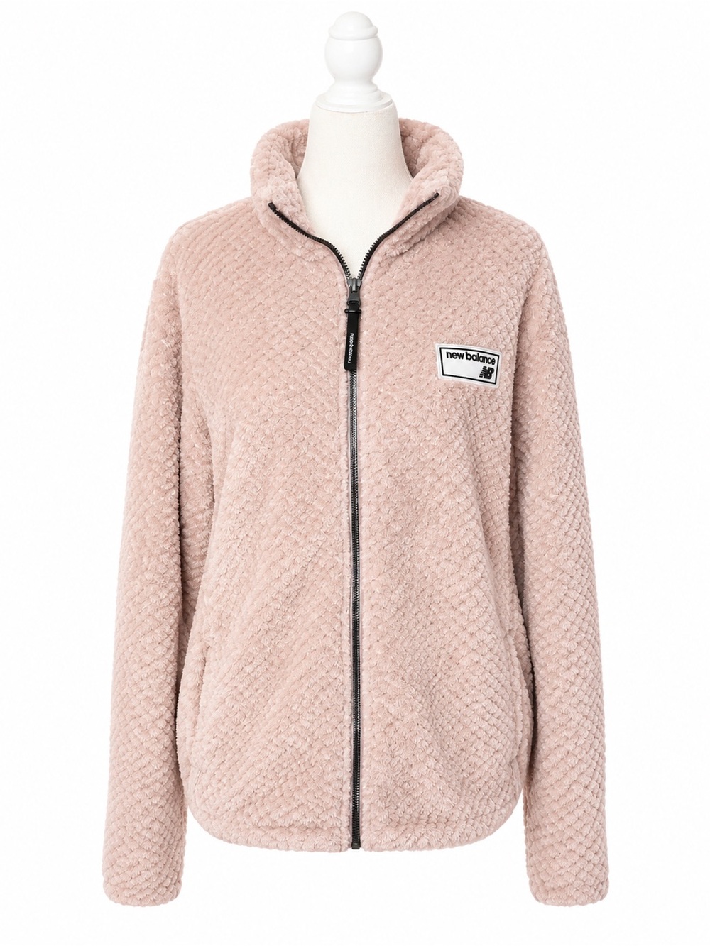 New Balance Womens Teddy Fleece Jacket Large Pink Full Zip Sherpa Textured Cozy